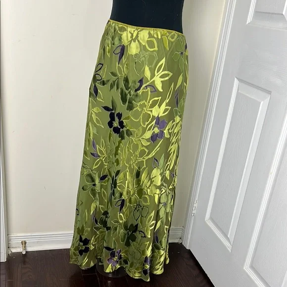 Vintage Jacques Vert 26% Silk Blend Brocade Floral Green Slip Skirt Size 14 - Picture 13 of 13